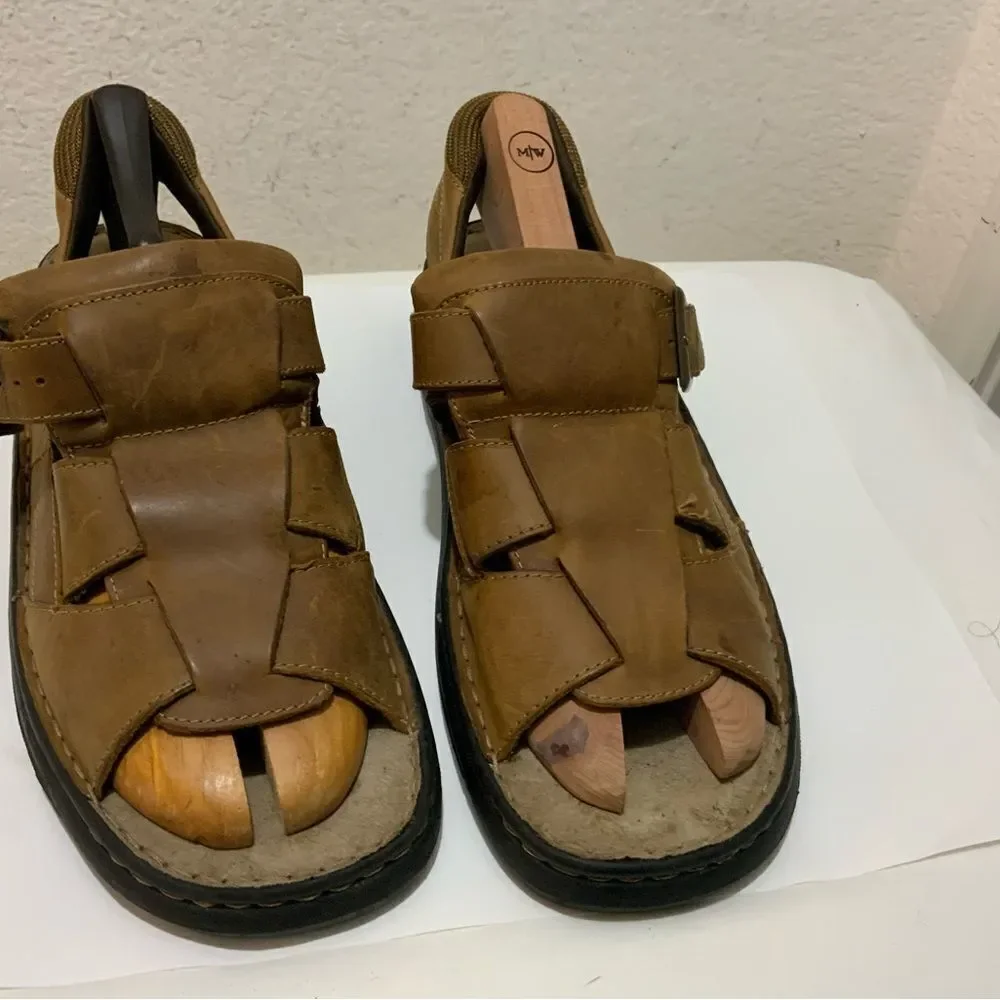 Thom McAn Men’s Size 13 Brown Open Toe Buckle Sandals Upper Leather